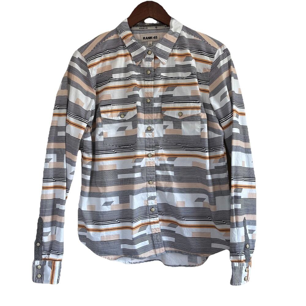 Set of 2 Rank 45 Women’s Size Large Pearl Snap Western Shirts Aztec Blue Cowgirl - Picture 8 of 14